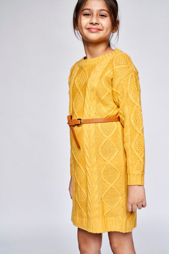 Yellow Solid A-Line Dress, Yellow, image 4